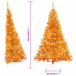 vidaXL Artificial Half Christmas Tree with Stand Gold 240 cm PET Xmas Tree - Additional view 3