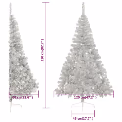 vidaXL Artificial Half Christmas Tree with Stand Decoration Artificial Tree - Silver, 210 cm - Additional view 7