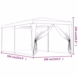 ) vidaXL Party Tent with Mesh Sidewalls Canopy Gazebo Multi Colours Multi Sizes - Red, 296 x 594 x 258 cm (L x W x H
