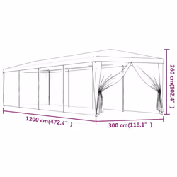 ) vidaXL Party Tent with Mesh Sidewalls Canopy Gazebo Multi Colours Multi Sizes - Anthracite, 300 x 1200 x 260 cm (L x W x H