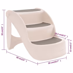 vidaXL Folding 3-Step Dog Stairs Cream Plastic Pet Ladder Folding Pet Stair