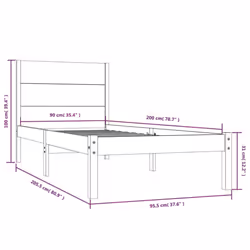 vidaXL Bed Frame Bed Base Bedstead Bedroom Mattress Foundation Solid Wood Pine - brown, 90 x 200 cm - Additional view 3