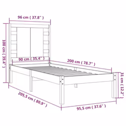 vidaXL Bed Frame Bed Base Bedstead Bedroom Mattress Foundation Solid Wood Pine - brown, 90 x 200 cm - Additional view 3