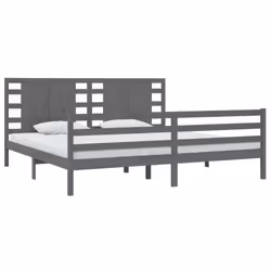 vidaXL Bed Frame Bed Base Bedstead Bedroom Mattress Foundation Solid Wood Pine - grey, 200 x 200 cm - Additional view 2
