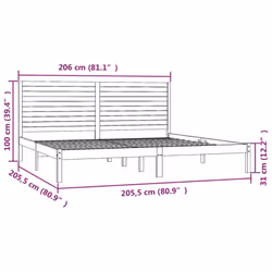 vidaXL Bed Frame Bed Base Bedstead Bedroom Mattress Foundation Solid Wood - brown, 200 x 200 cm - Additional view 3