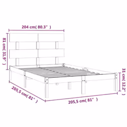 vidaXL Solid Wood Bed Frame Grey 200x200 cm Bedroom Wooden Bedstead Bed Base - Additional view 5
