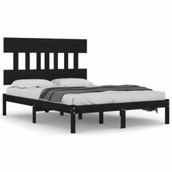 vidaXL Solid Wood Bed Frame Black 140x190 cm Wooden Bedroom Bedstead Bed Base