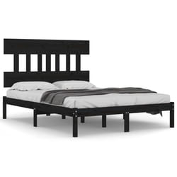 vidaXL Solid Wood Bed Frame Black 140x190 cm Wooden Bedroom Bedstead Bed Base