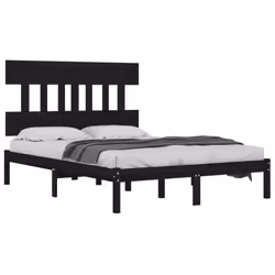 vidaXL Solid Wood Bed Frame Black 140x190 cm Wooden Bedroom Bedstead Bed Base