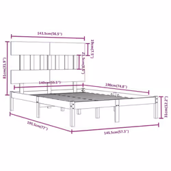 vidaXL Solid Wood Bed Frame Black 140x190 cm Wooden Bedroom Bedstead Bed Base - Additional view 5