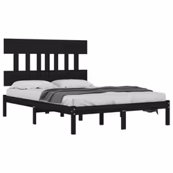 vidaXL Solid Wood Bed Frame Home Indoor Bedroom Bedstead Multi Colours/Sizes - black, 200 x 200 cm - Additional view 2