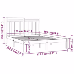 vidaXL Solid Wood Bed Frame Bedroom Bedstead Bed Base Multi Colours/Sizes - brown, 120 x 190 cm - Additional view 3