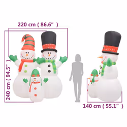 vidaXL Inflatable Snowman Family with LEDs 240 cm Xmas Inflatable Toy Figure