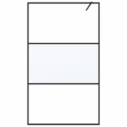 vidaXL Walk-in Shower Wall Black 115x195 cm Half Frosted ESG Glass Shower Wall