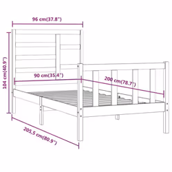 vidaXL Bed Frame Bed Base Bedstead Bedroom Mattress Foundation Solid Wood Pine - brown, 90 x 200 cm - Additional view 3