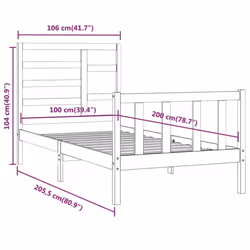 vidaXL Bed Frame Bed Base Bedstead Bedroom Mattress Foundation Solid Wood Pine - brown, 100 x 200 cm - Additional view 3