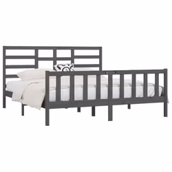 vidaXL Bed Frame Bed Base Bedstead Bedroom Mattress Foundation Solid Wood Pine - grey, 200 x 200 cm - Additional view 2