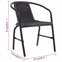 vidaXL 2/4/6/8x Garden Chairs Plastic Rattan and Steel Outdoor Armchair Seat - 6 - Additional view 7