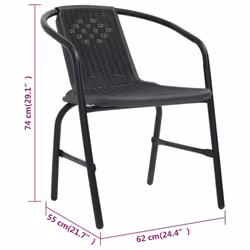 vidaXL 2/4/6/8x Garden Chairs Plastic Rattan and Steel Outdoor Armchair Seat - 8 - Additional view 7