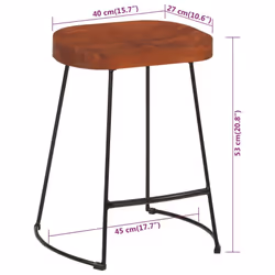 vidaXL Gavin Bar Stools Dining Room Chair Seat Stool Solid Mango Wood 2 pcs - Brown, 45 x 38 x 53 cm