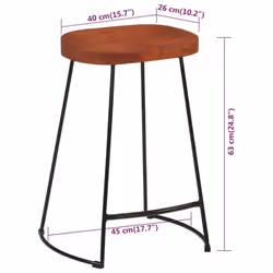 vidaXL Gavin Bar Stools Dining Room Chair Seat Stool Solid Mango Wood 2 pcs - Brown, 45 x 40 x 63 cm - Additional view 7