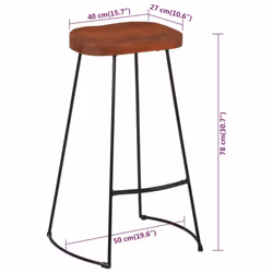 vidaXL Gavin Bar Stools Dining Room Chair Seat Stool Solid Mango Wood 2 pcs - Brown, 50 x 40 x 78 cm - Additional view 8