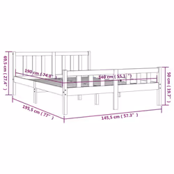 vidaXL Bed Frame Home Wooden Bedroom Bedstead Platform Bed Base Solid Wood - grey, 140 x 190 cm - Additional view 2