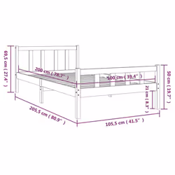 vidaXL Bed Frame Home Wooden Bedroom Bedstead Platform Bed Base Solid Wood - grey, 100 x 200 cm - Additional view 6