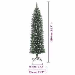 vidaXL Artificial Slim Christmas Tree with Stand Xmas Tree Decoration PVC - without led, 210 cm