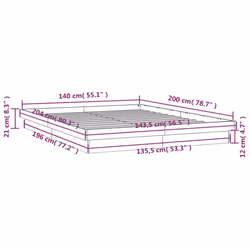 vidaXL LED Bed Frame Mattress Foundation Bedstead Platform Bed Base Solid Wood - white, 140 x 200 cm - Additional view 4