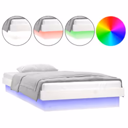vidaXL LED Bed Frame Mattress Foundation Bedstead Platform Bed Base Solid Wood - white, 90 x 190 cm