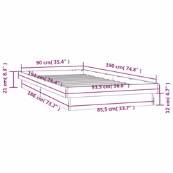 vidaXL LED Bed Frame Mattress Foundation Bedstead Platform Bed Base Solid Wood - white, 90 x 190 cm - Additional view 4