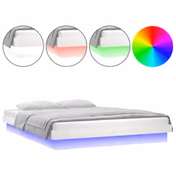 vidaXL LED Bed Frame Mattress Foundation Bedstead Platform Bed Base Solid Wood - white, 120 x 190 cm