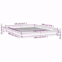 vidaXL LED Bed Frame Mattress Foundation Bedstead Platform Bed Base Solid Wood - white, 135 x 190 cm - Additional view 4