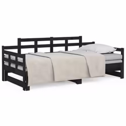 vidaXL Solid Wood Pine Pull-out Day Bed Wooden Sofa Bed Multi Colours/Sizes - black, 90 x 200 cm