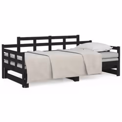 vidaXL Solid Wood Pine Pull-out Day Bed Wooden Sofa Bed Multi Colours/Sizes - black, 90 x 200 cm