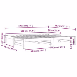 cm) vidaXL Pull-out Day Bed Bedroom Guest Sofa Bed Daybed Couch Solid Wood Pine - Brown, 2x(90x190 - Additional view 4