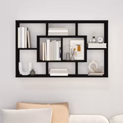 vidaXL Wall Shelf Black 85x16x52.5 cm Engineered Wood Wall Floating CD Shelf - Additional view 5