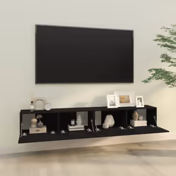 vidaXL Wall TV Cabinets Floating TV Unit TV Stand 2 pcs Black Engineered Wood