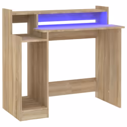 vidaXL Desk with LED Lights Computer Table Study Writing Desk Engineered Wood - Sonoma oak