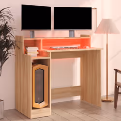 vidaXL Desk with LED Lights Computer Table Study Writing Desk Engineered Wood - Sonoma oak - Additional view 5