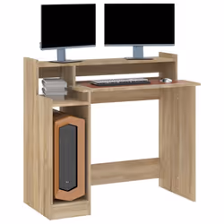 vidaXL Desk with LED Lights Computer Table Study Writing Desk Engineered Wood - Sonoma oak - Additional view 6