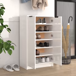 vidaXL Shoe Cabinet Engineered Wood Hallway Shoe Storage Cupboard Shoe Holder - High gloss white