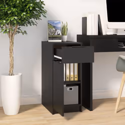 vidaXL Desk Cabinet Desk Cupboard Office Storage Cabinet Black Engineered Wood