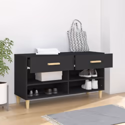 vidaXL Shoe Cabinet Black Engineered Wood Hallway Shoe Storage Rack Cupboard - Additional view 4