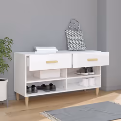 vidaXL Shoe Cabinet High Gloss White Engineered Wood Shoe Storage Cupboard