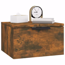 vidaXL Wall-mounted Bedside Cabinets Bedroom Floating Nightstand Wall Cabinet - Smoked oak, 1