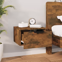 vidaXL Wall-mounted Bedside Cabinets Bedroom Floating Nightstand Wall Cabinet - Smoked oak, 1 - Additional view 8