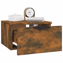 vidaXL Wall-mounted Bedside Cabinets Bedroom Floating Nightstand Wall Cabinet - Smoked oak, 1 - Additional view 9