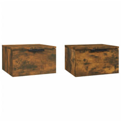 vidaXL Wall-mounted Bedside Cabinets Bedroom Floating Nightstand Wall Cabinet - Smoked oak, 2